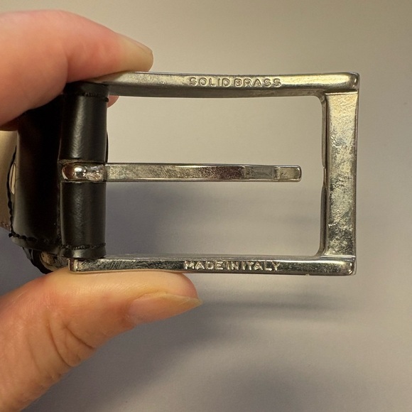 Msforza handmade in Italy men’s leather belt silvertone brass buckle BLACK 36 - Picture 7 of 7